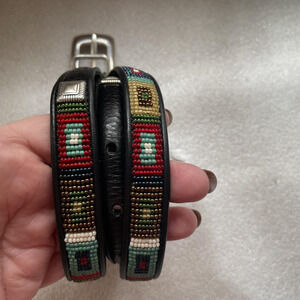 Vintage 90s Brighton Belt Women Small Black Leather Beaded Southwestern Western